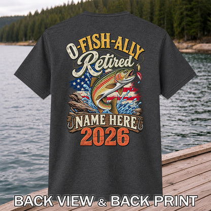 Retired Trout Fishing Patriotic Personalized Graphic T-Shirt | Back Print