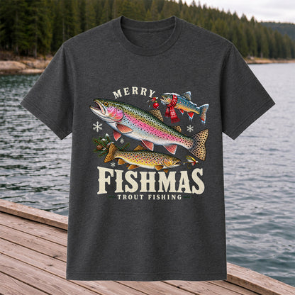 Merry Fishmas Trout Fishing Christmas Graphic T-Shirt