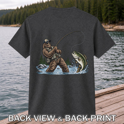 Bear Catching Bass Fishing Graphic T-Shirt | Back Print