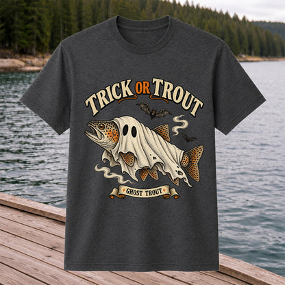 Trick or Trout Ghost Trout Halloween Fishing T-Shirt