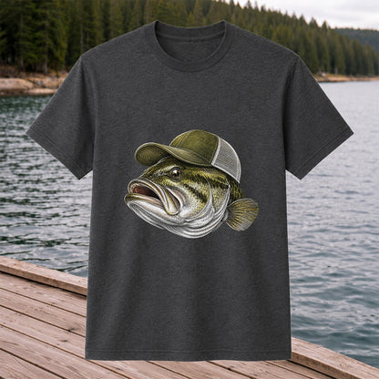 Bass Wearing Trucker Hat Fishing Graphic T-Shirt