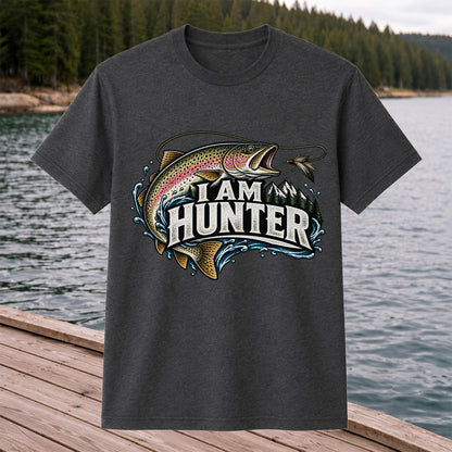I Am Hunter Rainbow Trout Fly Fishing Mountain Graphic T-Shirt