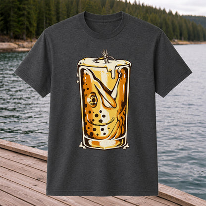 Vintage Trout in a Beer Glass Fishing Graphic T-Shirt