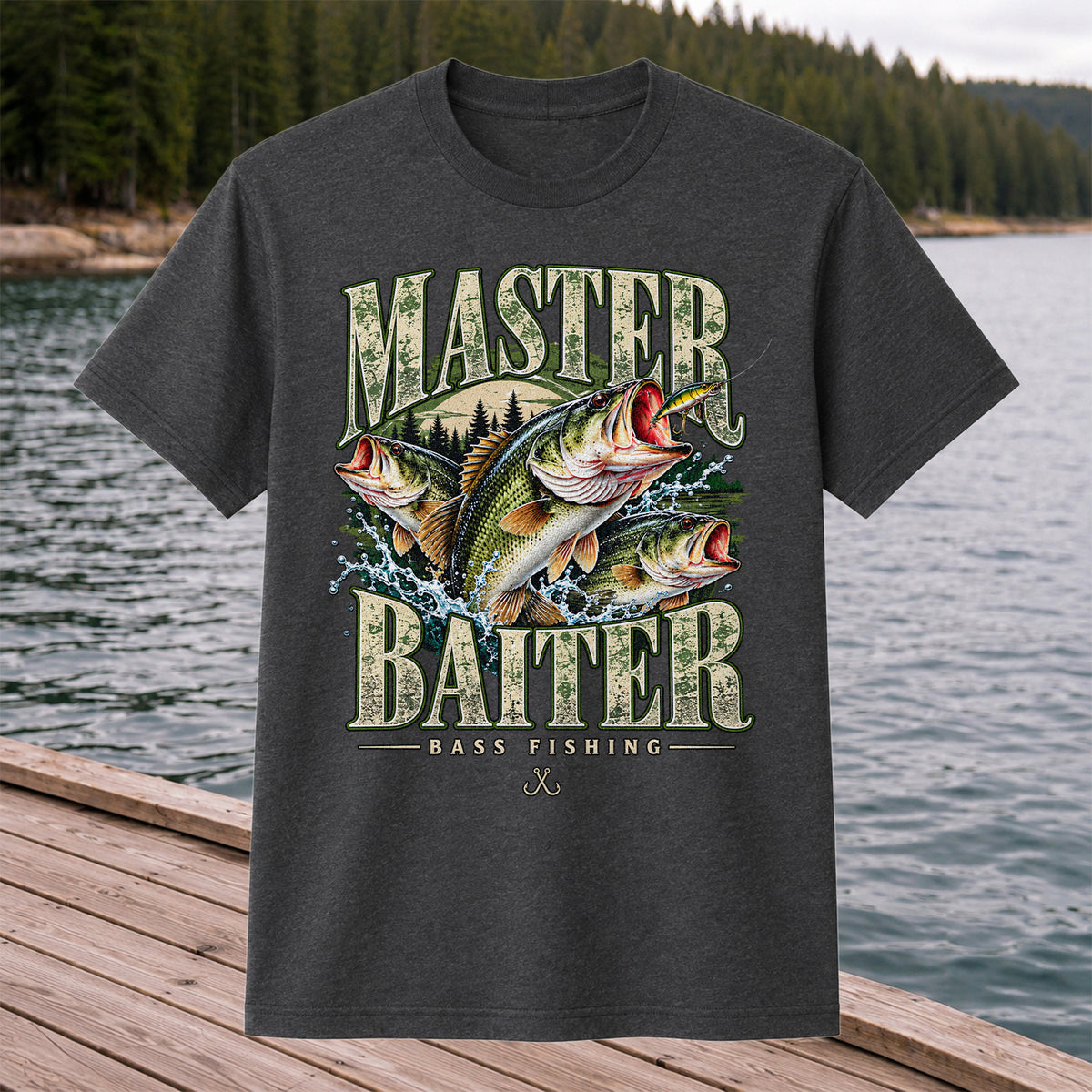Master Baiter Bass Fishing Funny Vintage Graphic T-Shirt