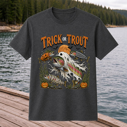 Trick or Trout Halloween T-Shirt Funny Trout Fishing Halloween Tee