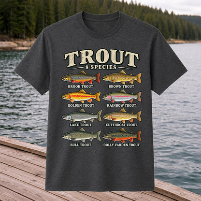Trout 8 Species Vintage Fish Chart Graphic T-Shirt