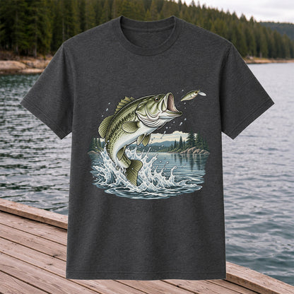 Jumping Largemouth Bass Chasing a Lure Lake Fishing Graphic T-Shirt