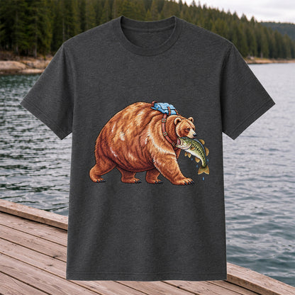 Bear Carrying Bass Fishing Wildlife Graphic T-Shirt