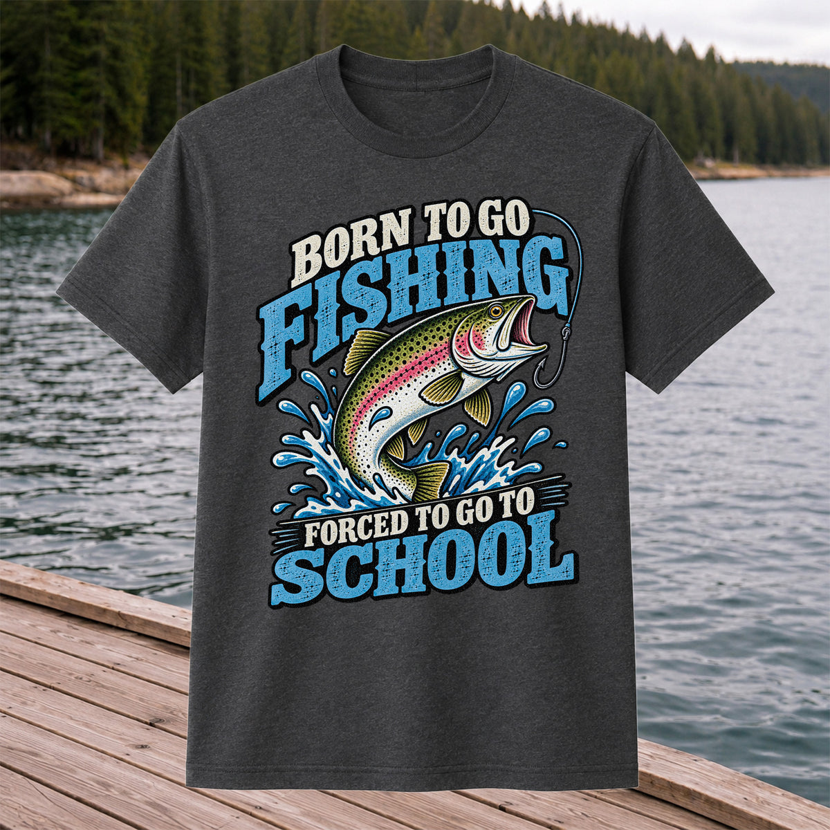 Born to Go Fishing Forced to Go to School Rainbow Trout T-Shirt