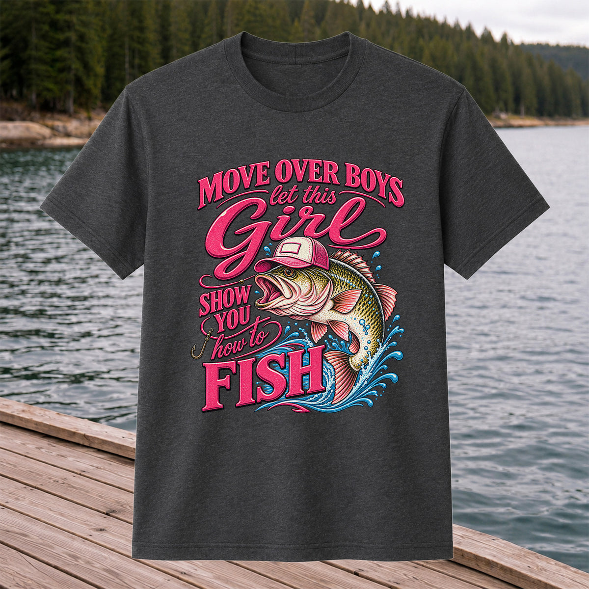 Move Over Boys Let This Girl Show You How to Fish Bass in Pink Hat Fishing T-Shirt