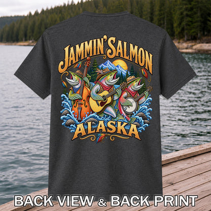 Salmon Music Band Alaska Fishing Graphic T-Shirt | Back Print
