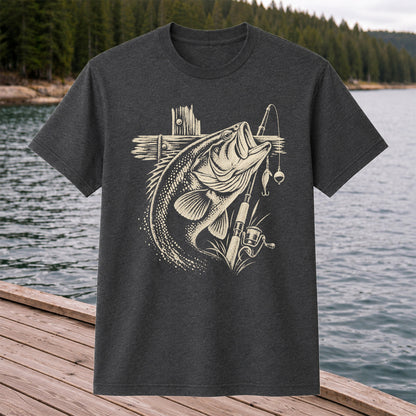 Largemouth Bass Fishing Rod Vintage Graphic T-Shirt