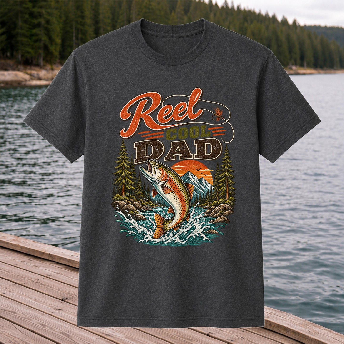Reel Cool Dad Trout Fishing Graphic T-Shirt