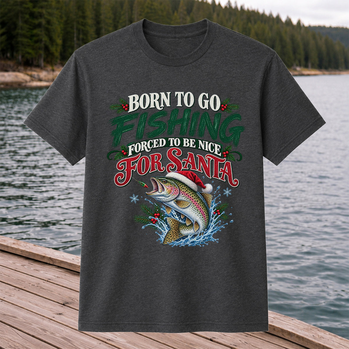 Born to Go Fishing Forced to Be Nice Christmas Trout T-Shirt