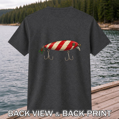 Vintage Red and Cream Fishing Lure Graphic T-Shirt | Back Print