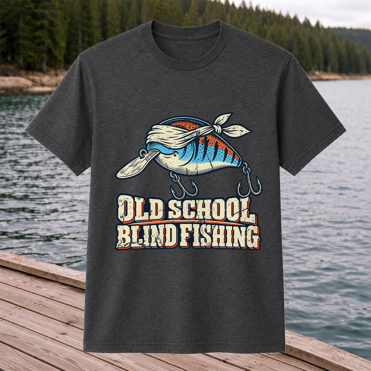 Old School Blind Fishing Blindfolded Lure Graphic T-Shirt