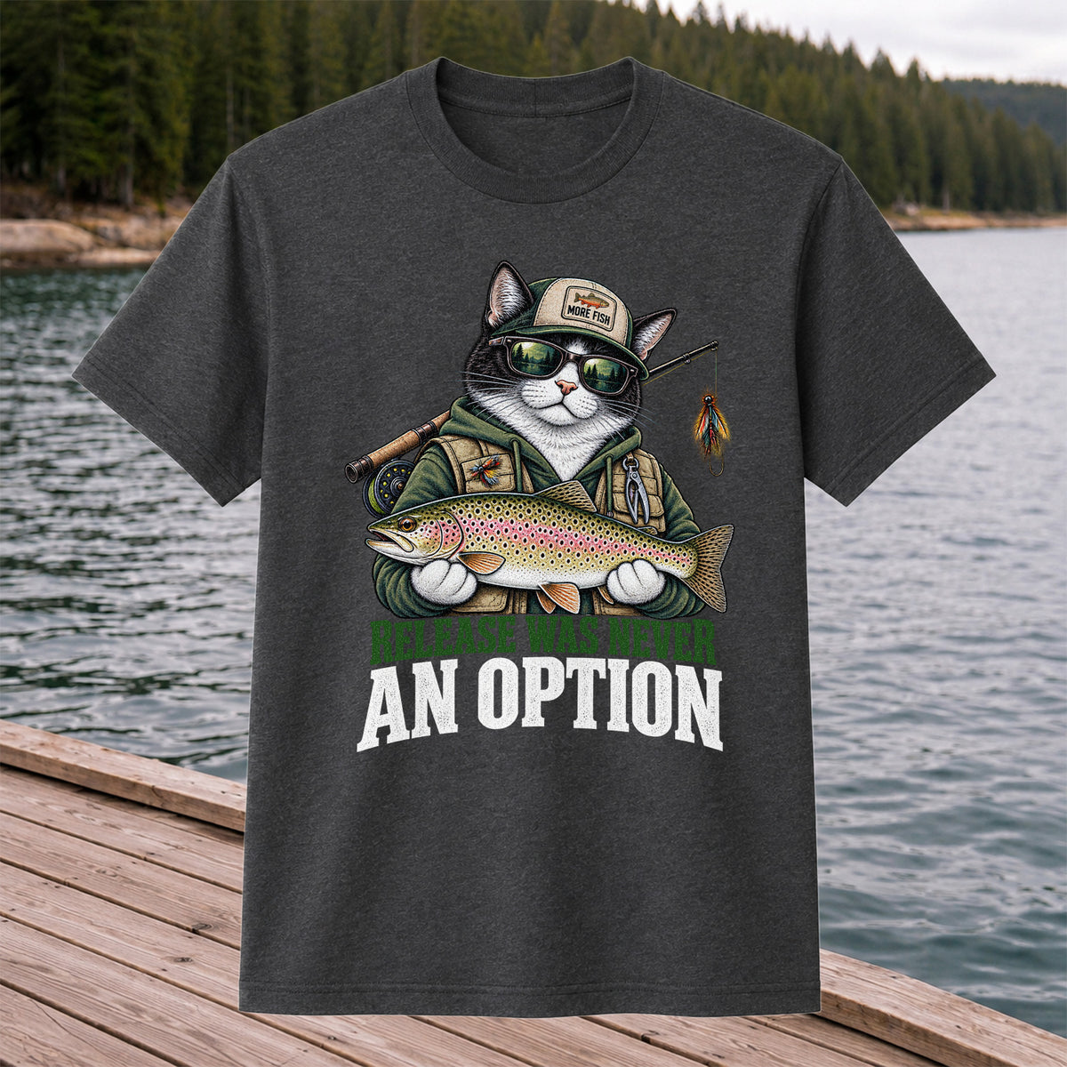 Release Was Never an Option Cat and Trout Funny Fishing T-Shirt
