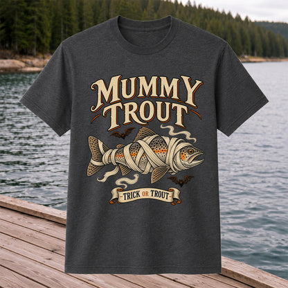 Mummy Trout Trick or Trout Halloween Fishing T-Shirt