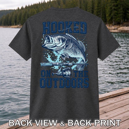 Hooked on the Outdoors Bass Fishing Graphic T-Shirt | Back Print