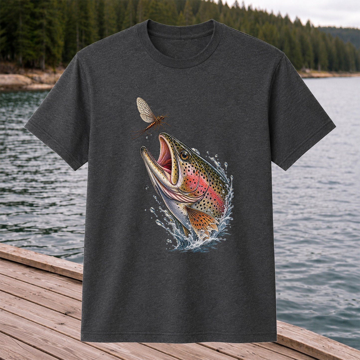 Rainbow Trout Chasing Mayfly Fishing Graphic T-Shirt