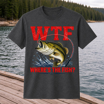 WTF Where's the Fish Largemouth Bass Funny Fishing T-Shirt