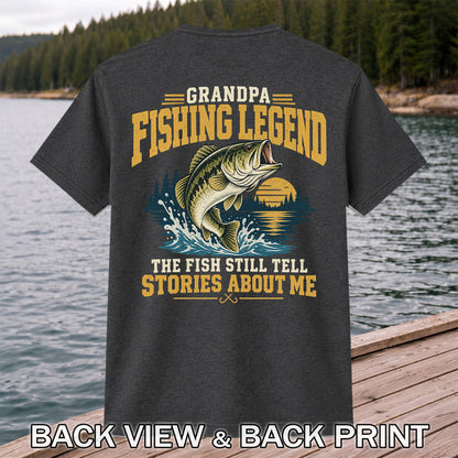 Grandpa Fishing Legend Jumping Bass Vintage Fishing T-Shirt | Back Print