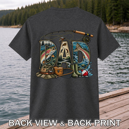 Dad Rainbow Trout Fly Fishing Vintage Graphic T-Shirt | Back Print
