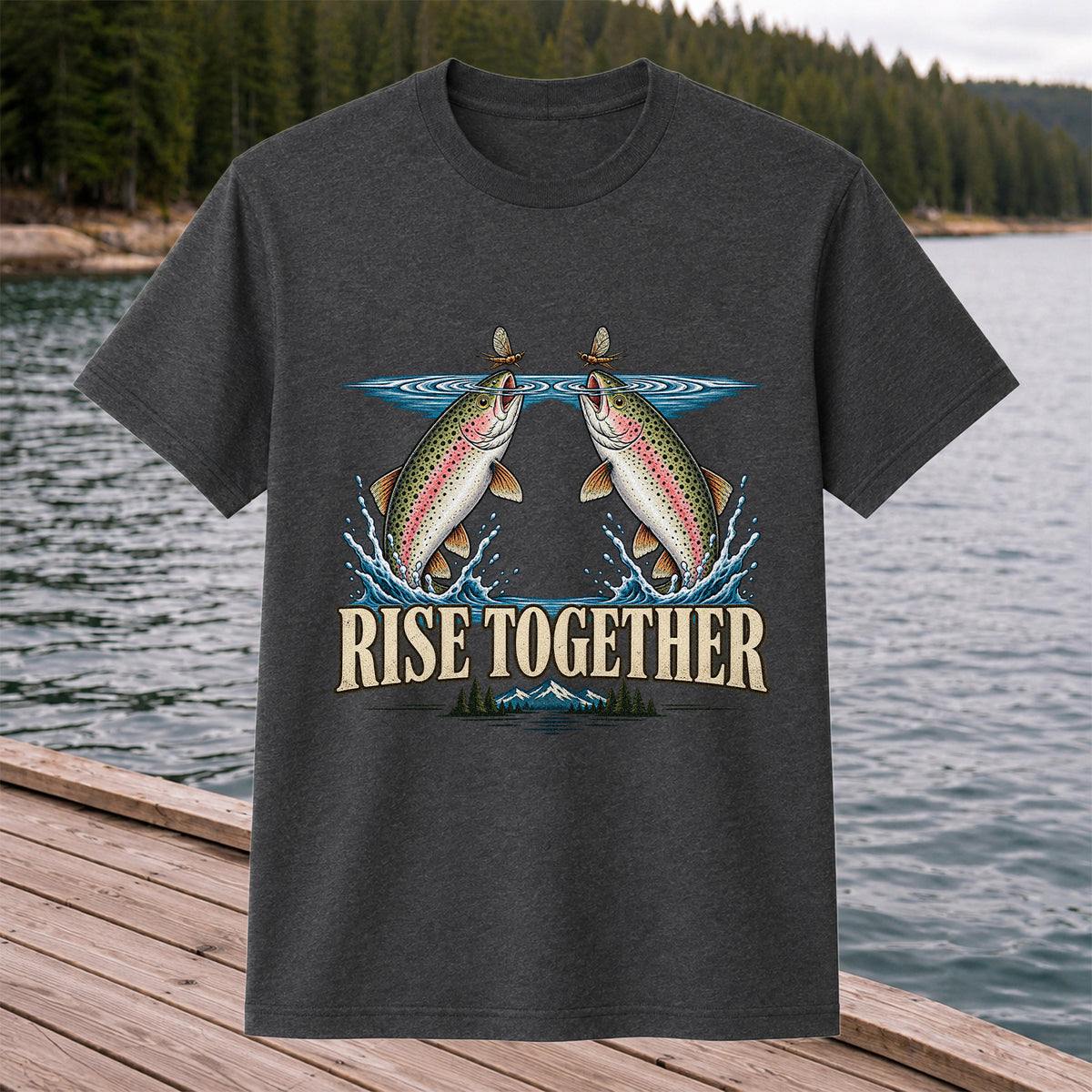 Rise Together Rainbow Trout Fly Fishing Graphic T-Shirt