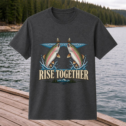 Rise Together Rainbow Trout Fly Fishing Graphic T-Shirt