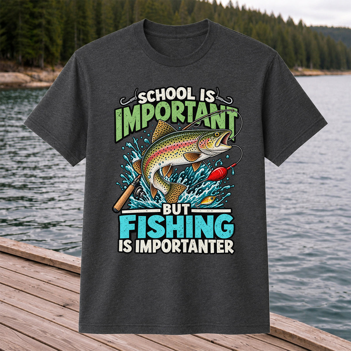 School Is Important But Fishing Is Importanter Rainbow Trout T-Shirt