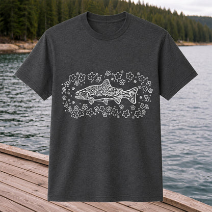 Brown Trout Surrounded by Wildflowers Fishing Graphic T-Shirt