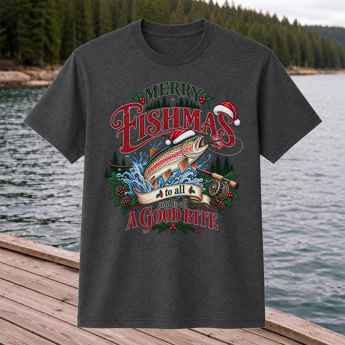 Merry Fishmas to All and to All a Good Bite Rainbow Trout T-Shirt
