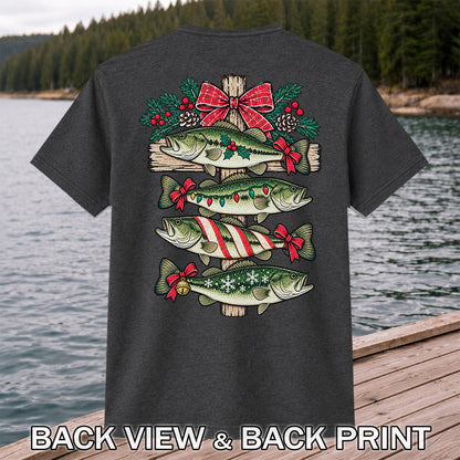 Christmas Bass Fishing Sign Holiday Graphic T-Shirt | Back Print