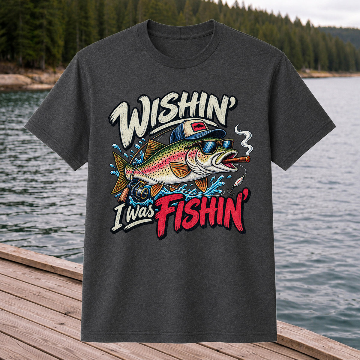 Wishin' I Was Fishin' Funny Rainbow Trout Fishing T-Shirt