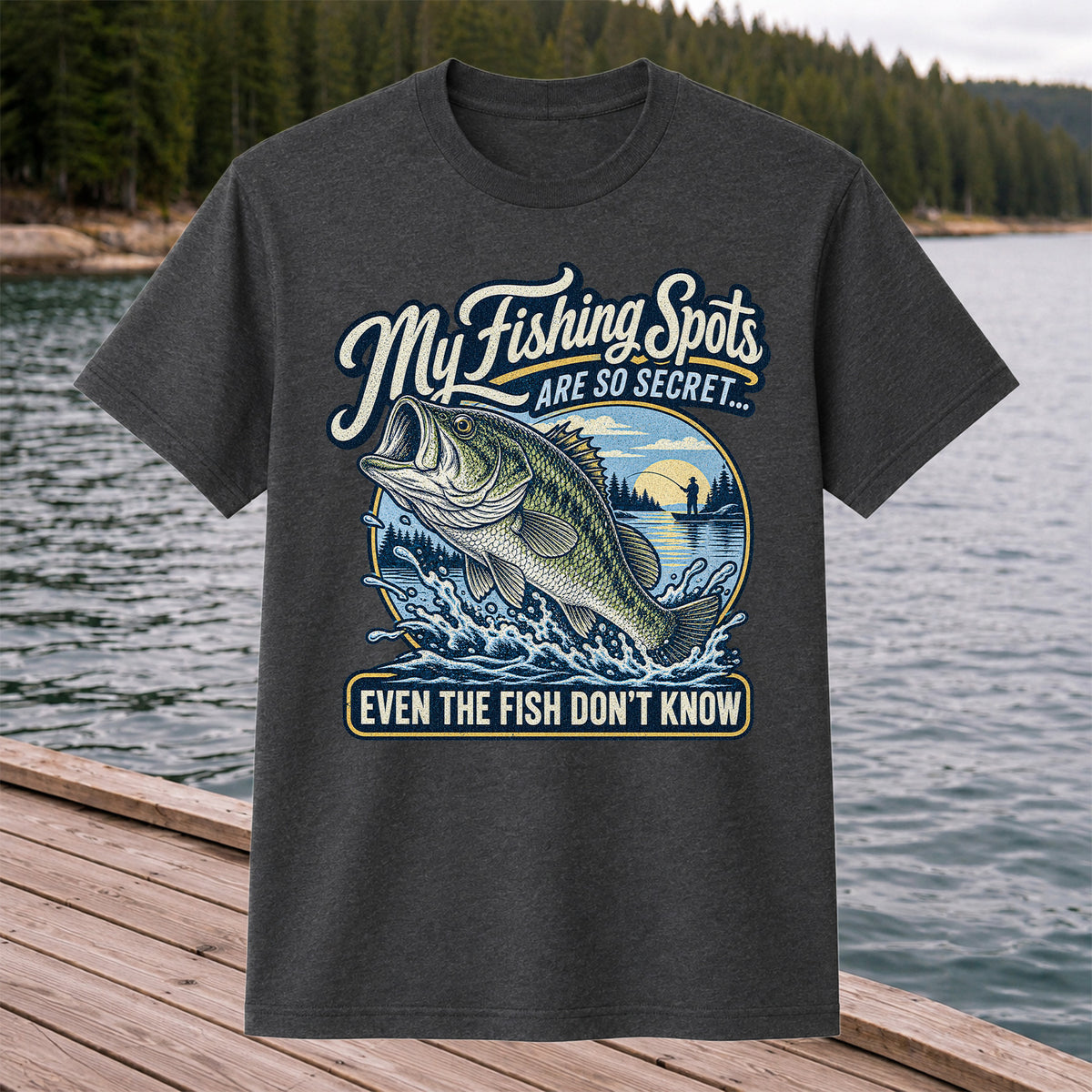 Secret Fishing Spots Largemouth Bass Graphic T-Shirt
