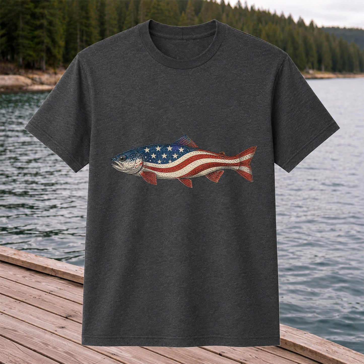 American Flag Trout Patriotic Fishing Graphic T-Shirt