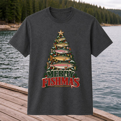 Merry Fishmas Trout Christmas Tree Fishing T-Shirt