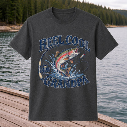 Reel Cool Grandpa Trout Fishing Graphic T-Shirt