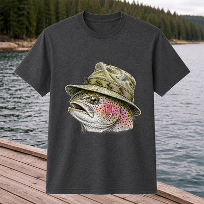 Rainbow Trout Wearing Fishing Hat Graphic T-Shirt