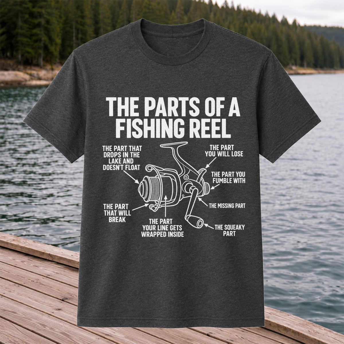 Fishing Reel Parts Diagram Humor Graphic T-Shirt