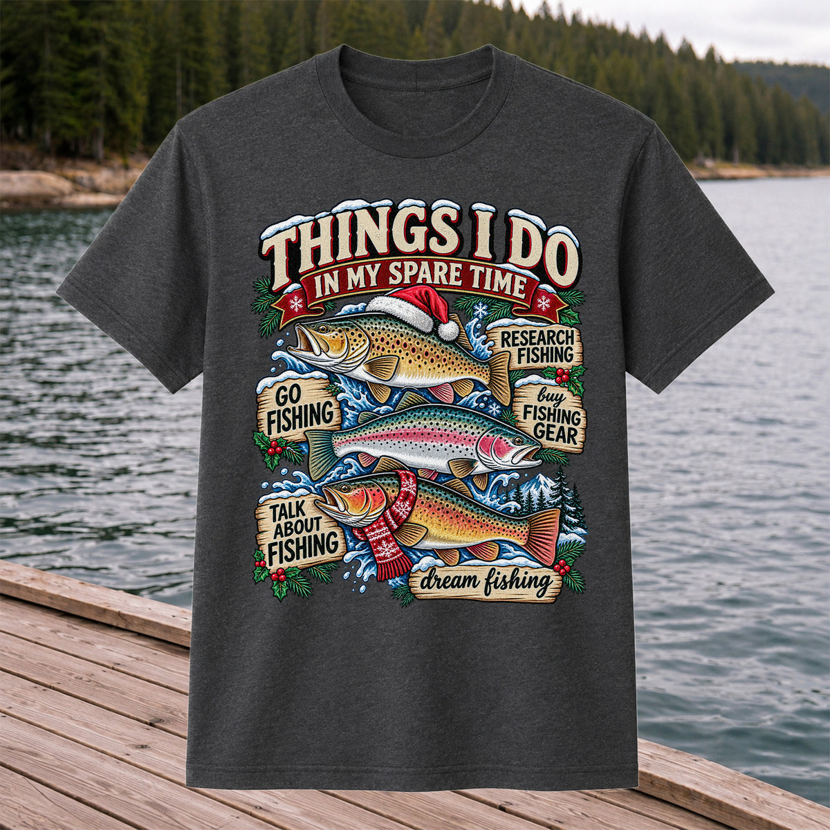 Things I Do in My Spare Time Christmas Trout Fishing T-Shirt