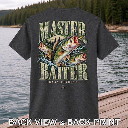 Master Baiter Bass Fishing Funny Vintage Graphic T-Shirt | Back Print