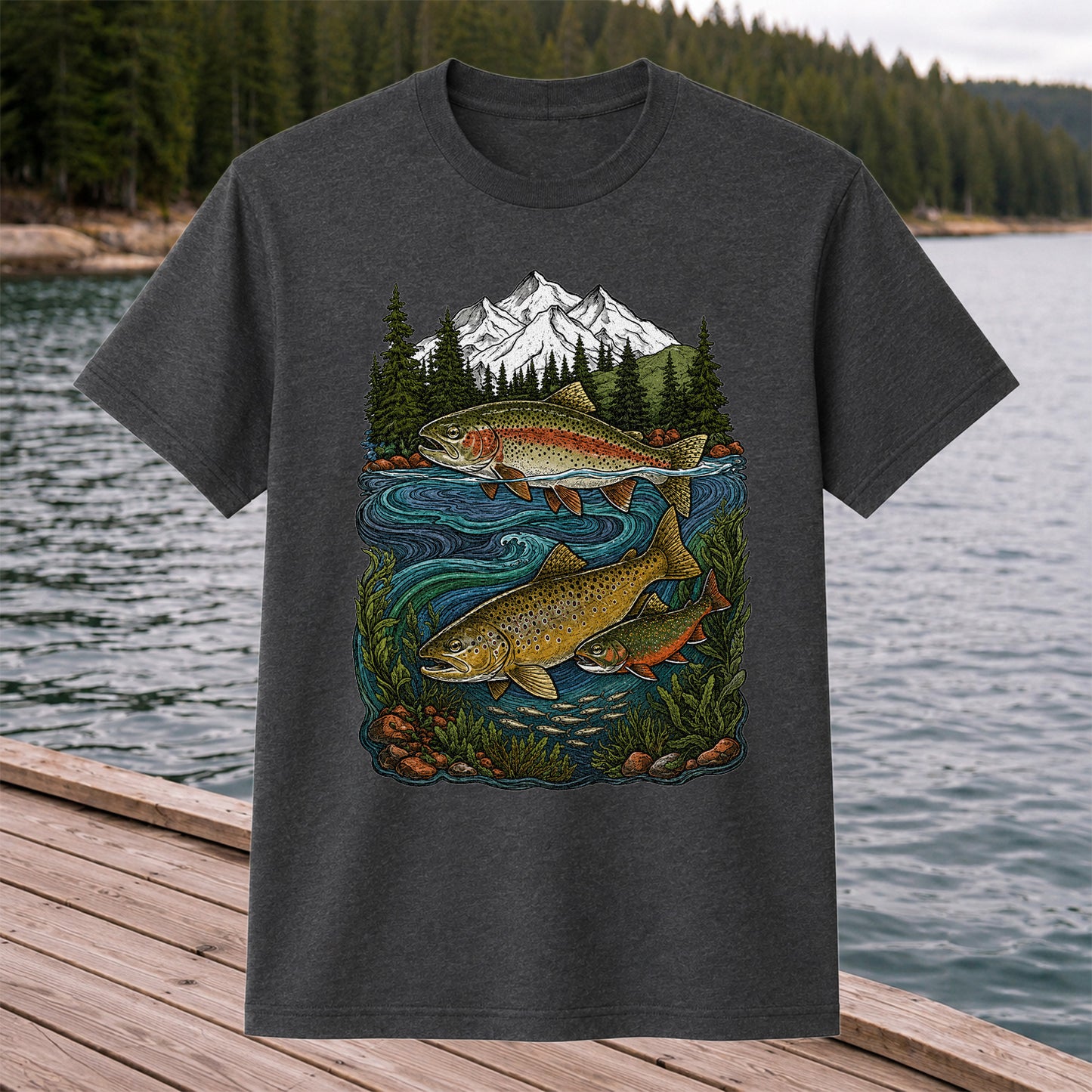 Trout Fishing T-Shirt  Mountain River Fishing Tee