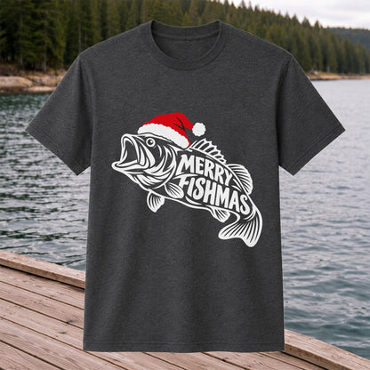 Santa Hat Fish Christmas Fishing Graphic T-Shirt