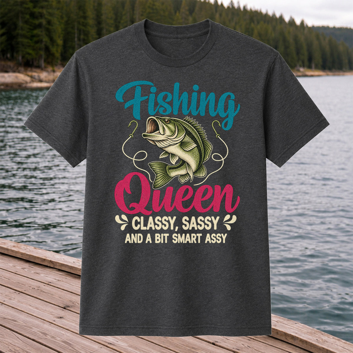 Fishing Queen Bass Funny Fishing Graphic T-Shirt