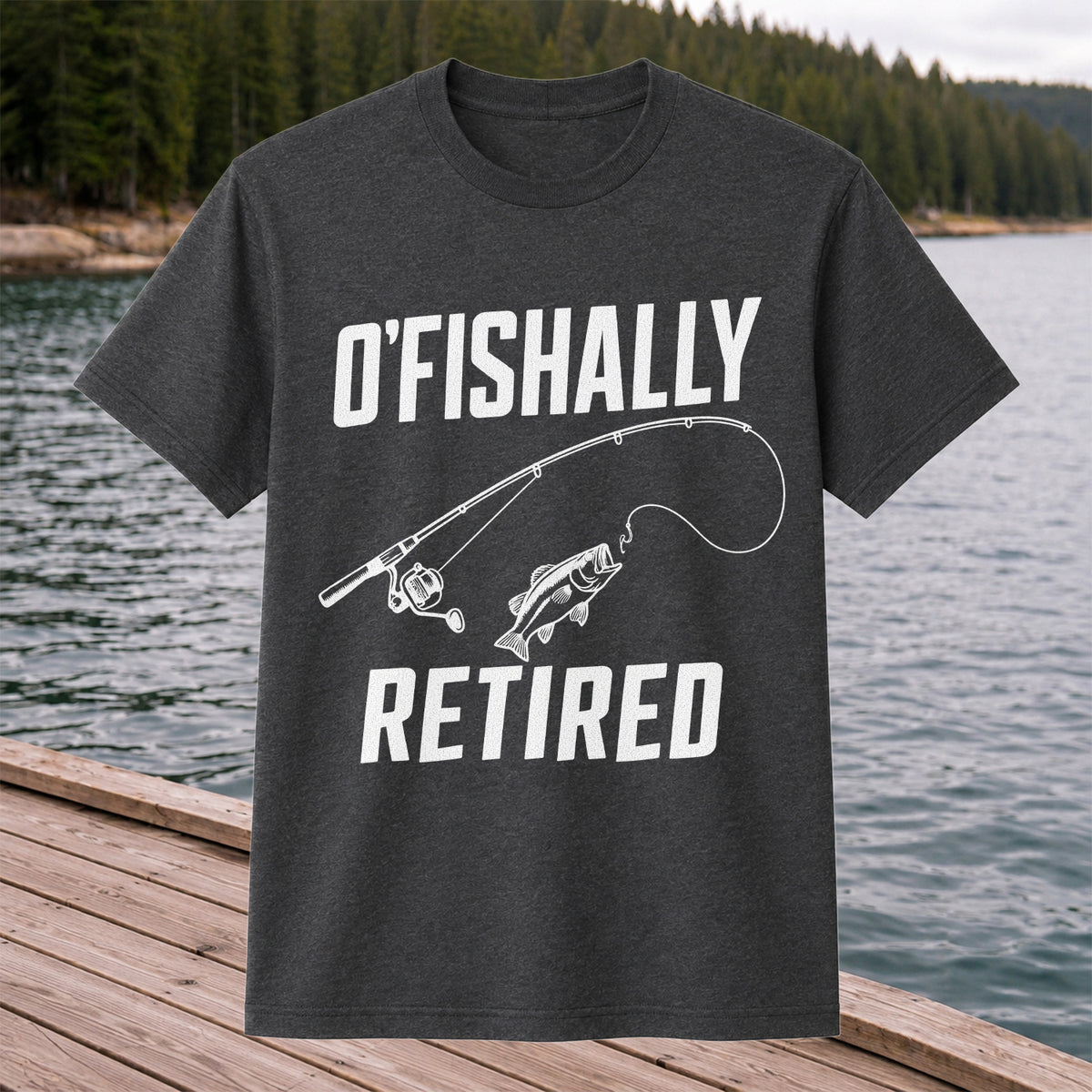Retirement Fishing Graphic T-Shirt with Fishing Rod and Bass