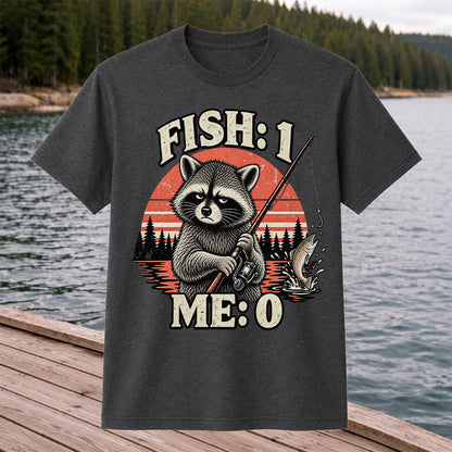 Fish: 1 Me: 0 Funny Raccoon Trout Fishing T-Shirt