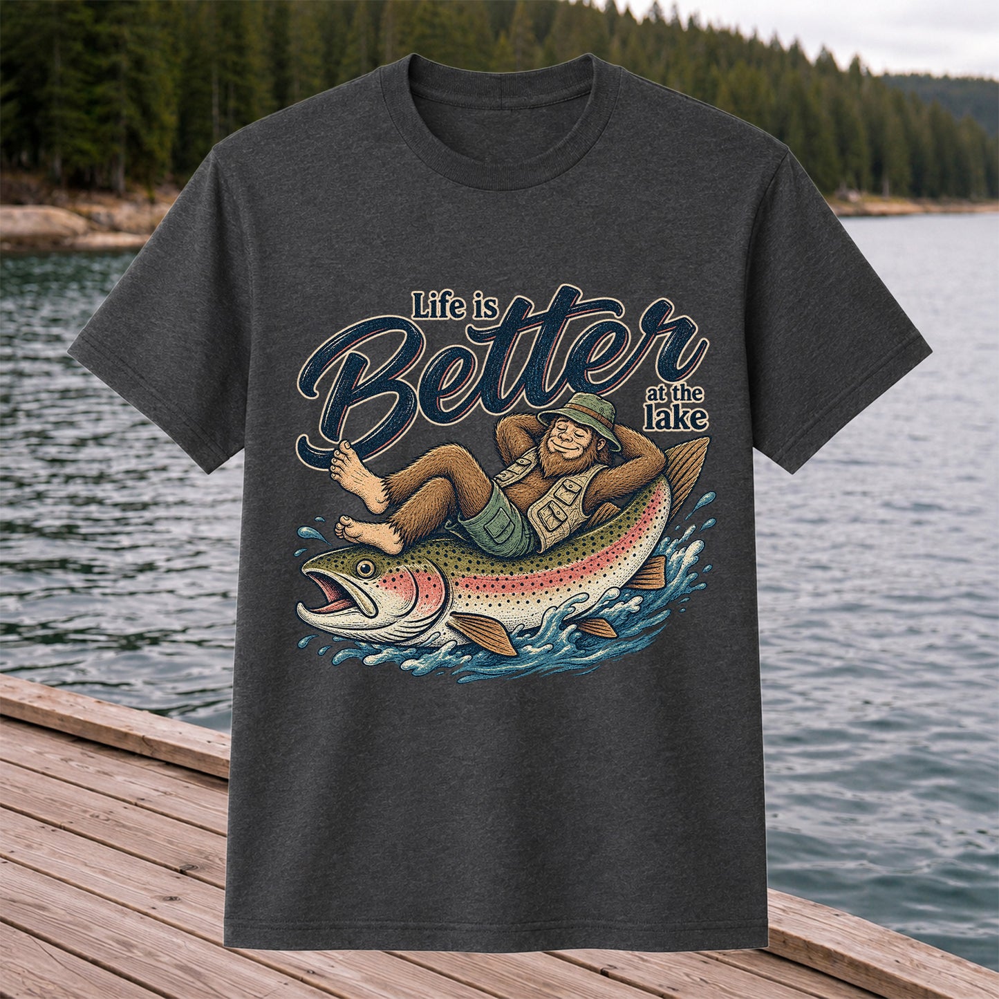 Life Is Better at the Lake Rainbow Trout Fishing Graphic T-Shirt