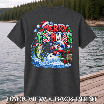 Merry Fishmas Christmas Fishing Graphic T-Shirt | Back Print