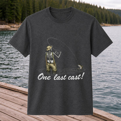 One Last Cast Skeleton Angler Fishing Graphic T-Shirt